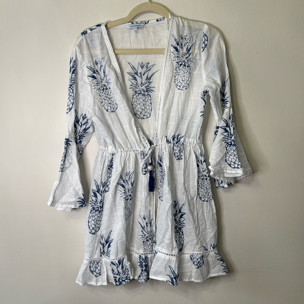 Blue Island White and Blue Pineapple Swim Coverup